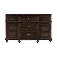 Transitional 5-Drawer Buffet/Server with Adjustable Shelving