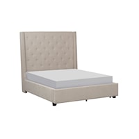 Transitional Queen Platform Bed with Button-Tufted Upholstery