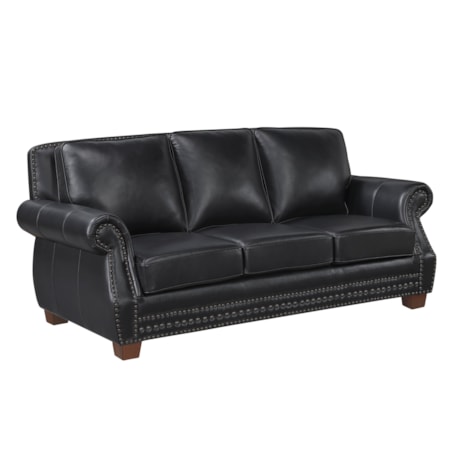Leather Rolled-Arm Sofa w/Nailhead Trim