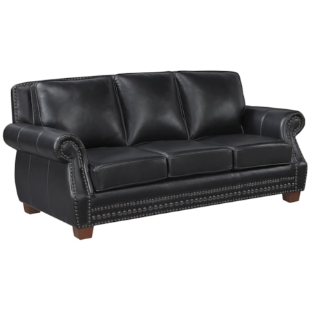 Leather Rolled-Arm Sofa w/Nailhead Trim