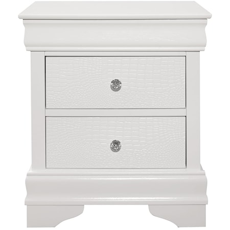 Glam 2-Drawer Nightstand with Faux Crystals Knobs