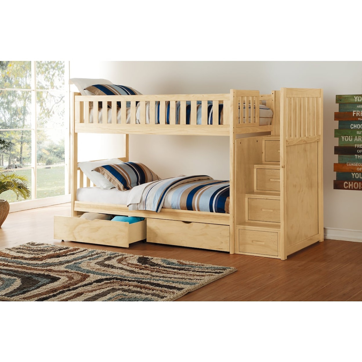 Home Style Natural Youth Storage Bunk Bed