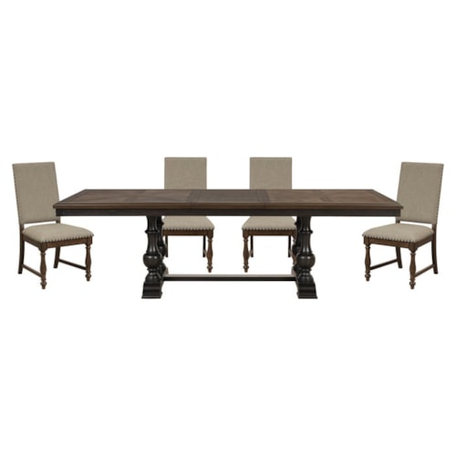 Traditional 5-Piece Dining Set with Table Extension Leaf