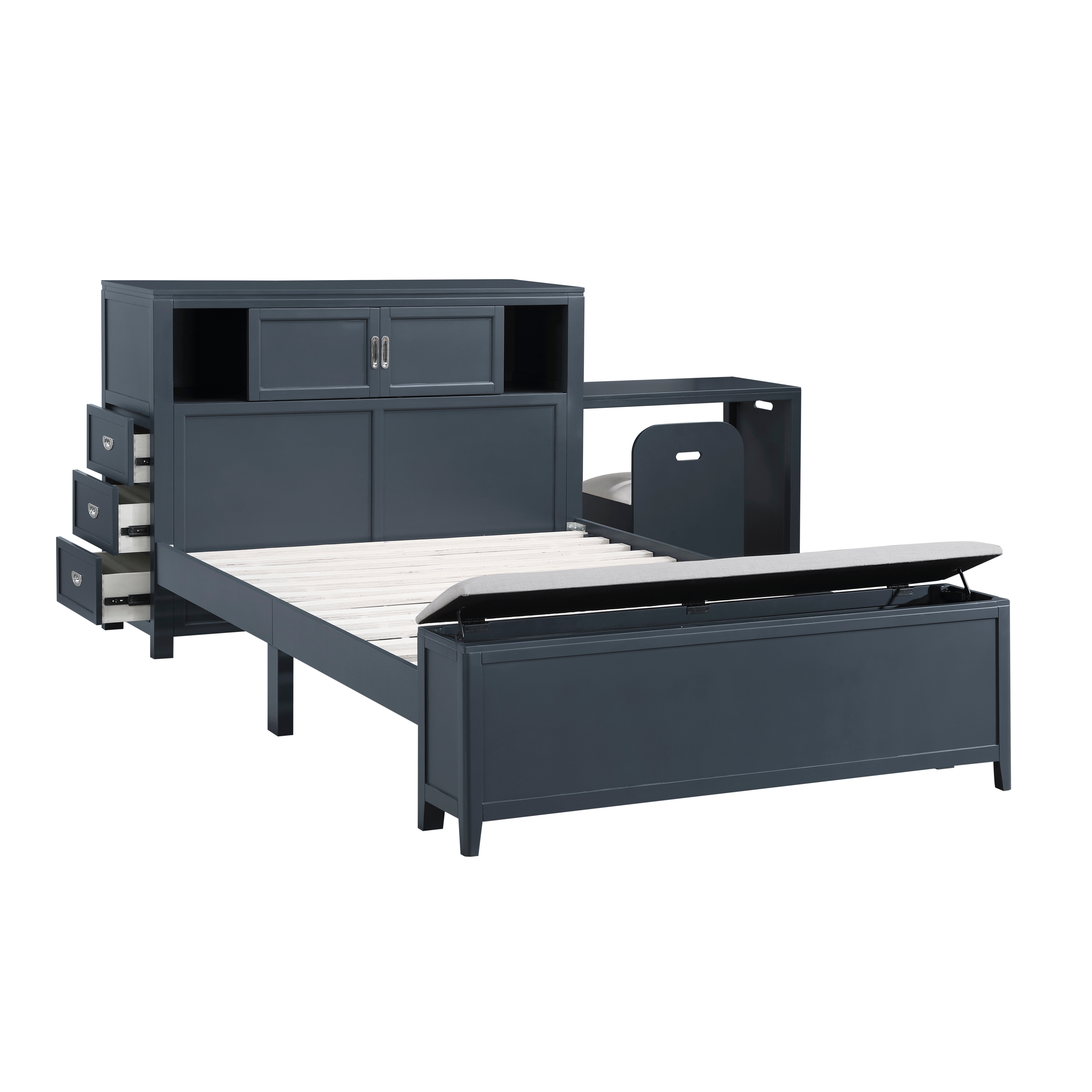 Full Bookcase Bed with Hidden Desk