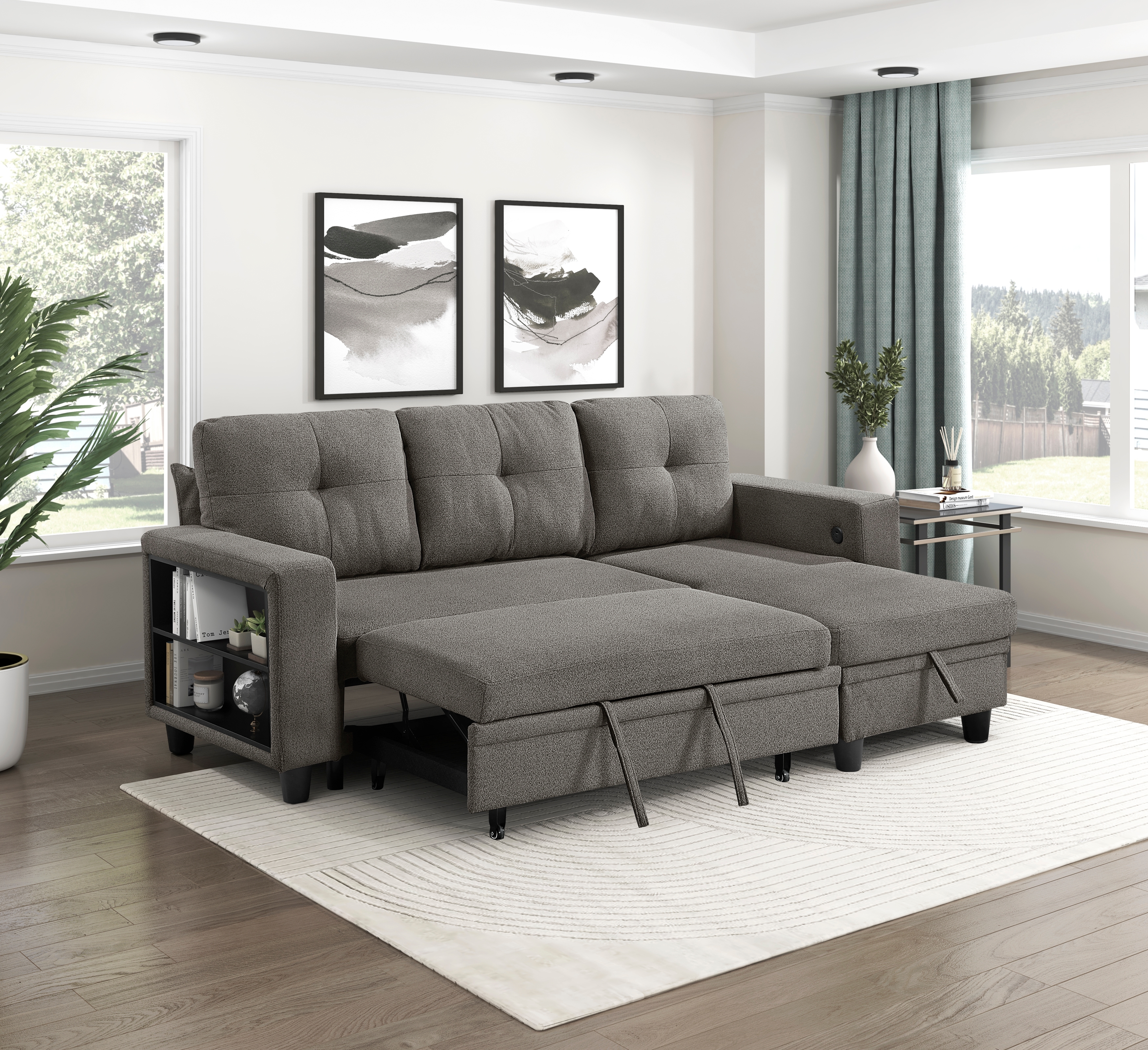 Homelegance Ansley 3-Piece Sectional Sofa with Pull-Out Bed