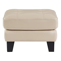 Transitional Leather Ottoman with Tufted Seat