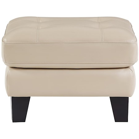 Transitional Leather Ottoman with Tufted Seat