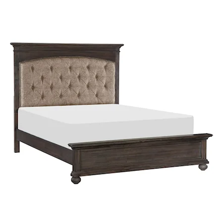 Rustic Queen Bed with Upholstered Headboard