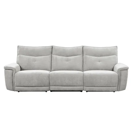 Transitional Power Double Reclining Sofa with Power Headrests and USB Ports