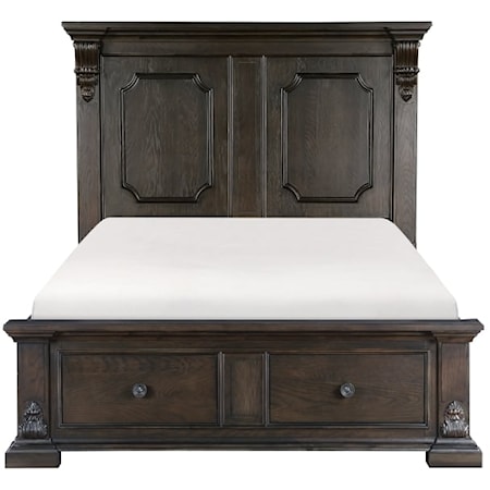 Traditional Queen Platform Bed with Footboard Storage and USB Ports