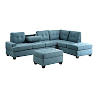 Transitional 2-Piece Sectional with Drop-Down Cup Holders and Storage Ottoman