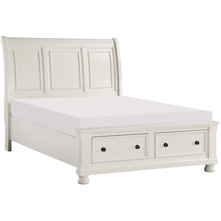 Transitional King Sleigh Panel Bed with Footboard Storage