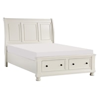 Transitional Queen Sleigh Panel Bed with Storage Footboard
