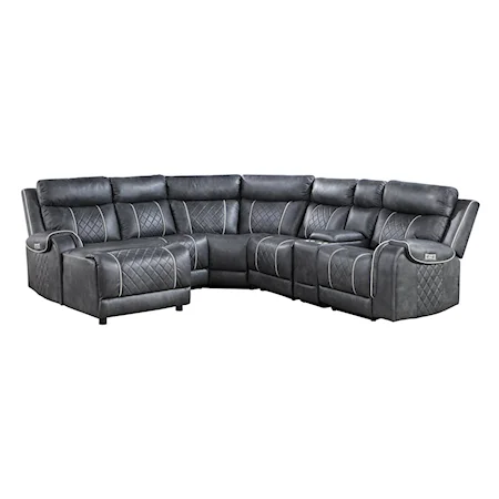 Transitional 6-Piece Modular Power Reclining Sectional with Left Chaise