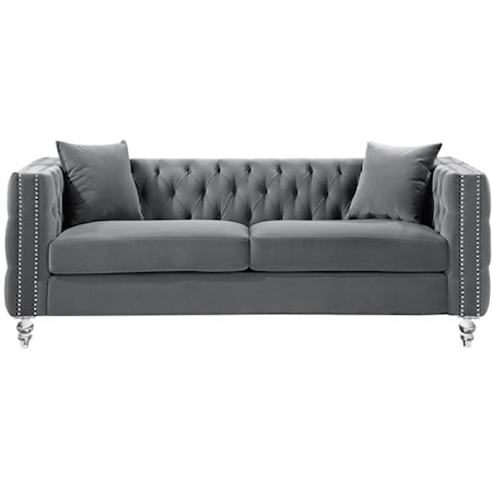 Glam Sofa with Button Tufting and Nailhead Trim