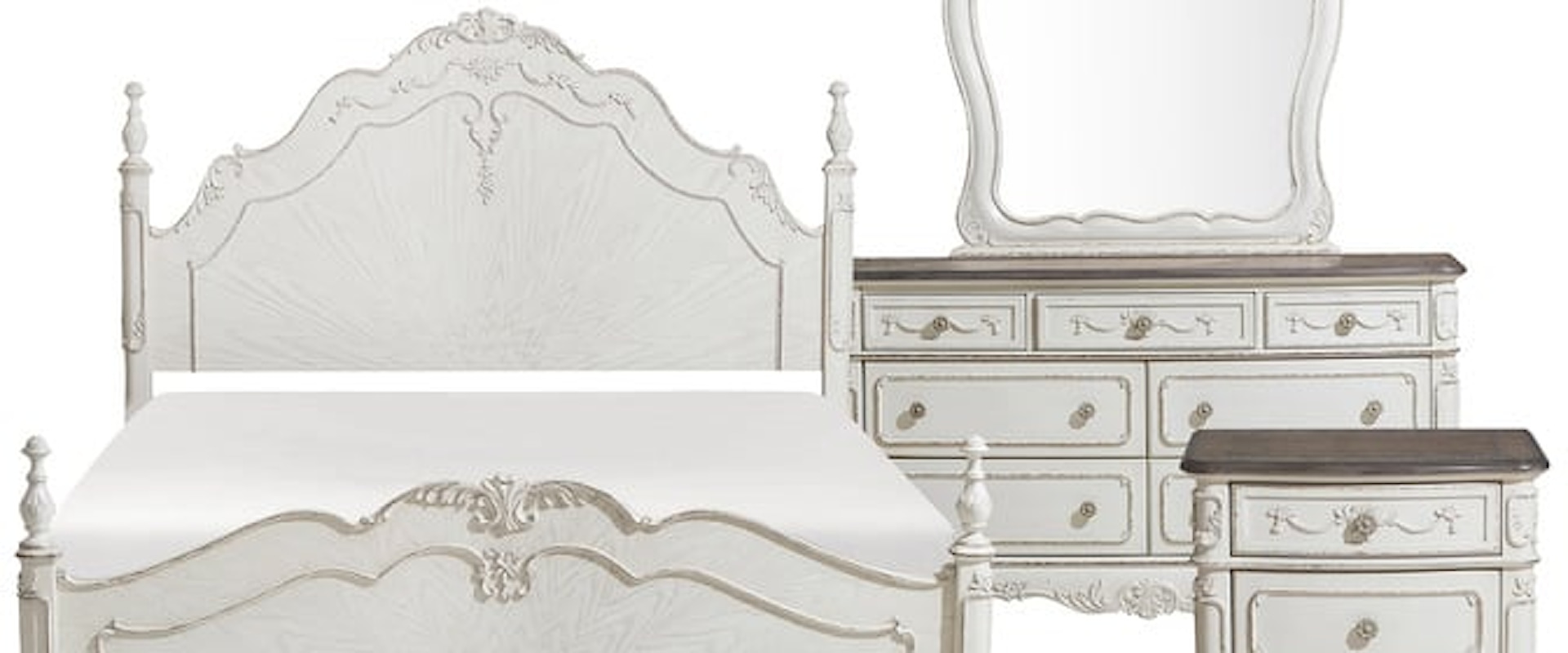Traditional 4-Piece Queen Bedroom Set with Detailed Carving and Poster Bed