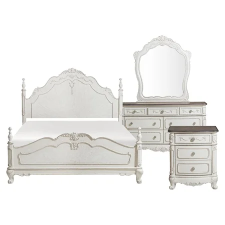 Traditional 4-Piece Queen Bedroom Set with Detailed Carving and Poster Bed