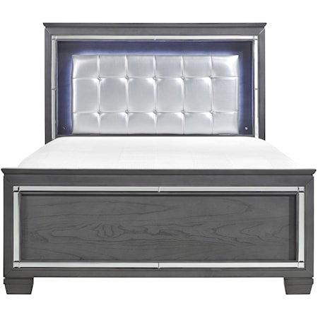 Glam California King Panel Bed with Upholstered LED Light Headboard