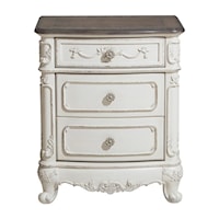 Traditional 3-Drawer Nightstand with Floral Motif Hardware