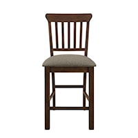 Rustic Counter Height Slat Back Chair with Upholstered Seat
