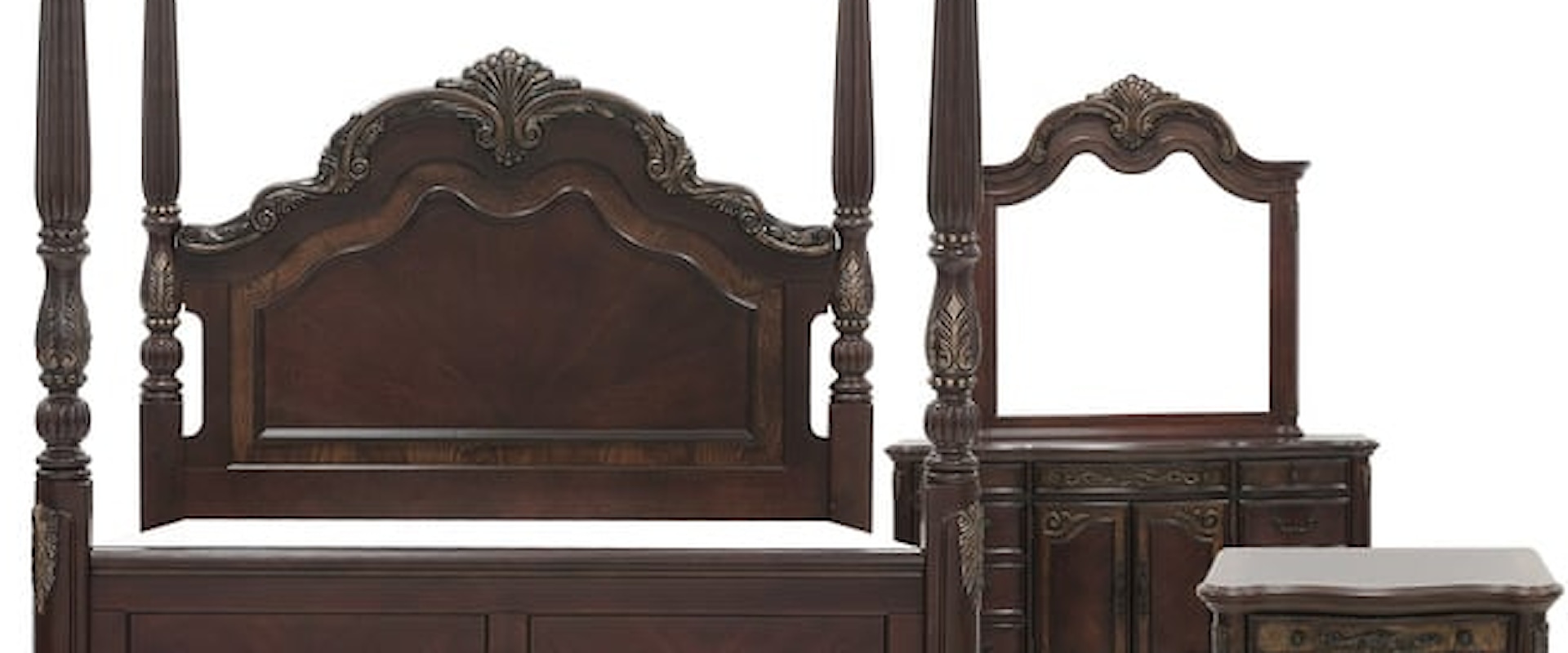 Traditional 4-Piece Queen Bedroom Set with Poster Bed