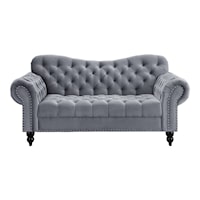 Glam Loveseat with Button Tufting and Nailhead Trimming