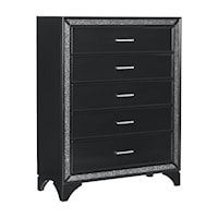 Glam 5-Drawer Chest with Silver Glitter Trim