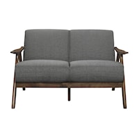 Transitional Loveseat with Exposed Wood Arms