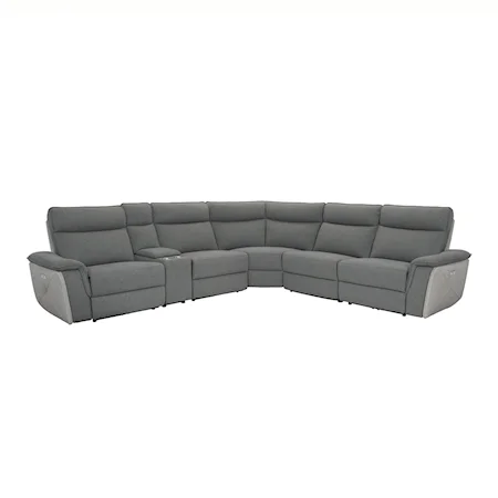 Transitional 6-Piece Modular Power Reclining Sectional with Power Headrests