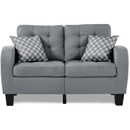 Contemporary Stationary Loveseat with Throw Pillows