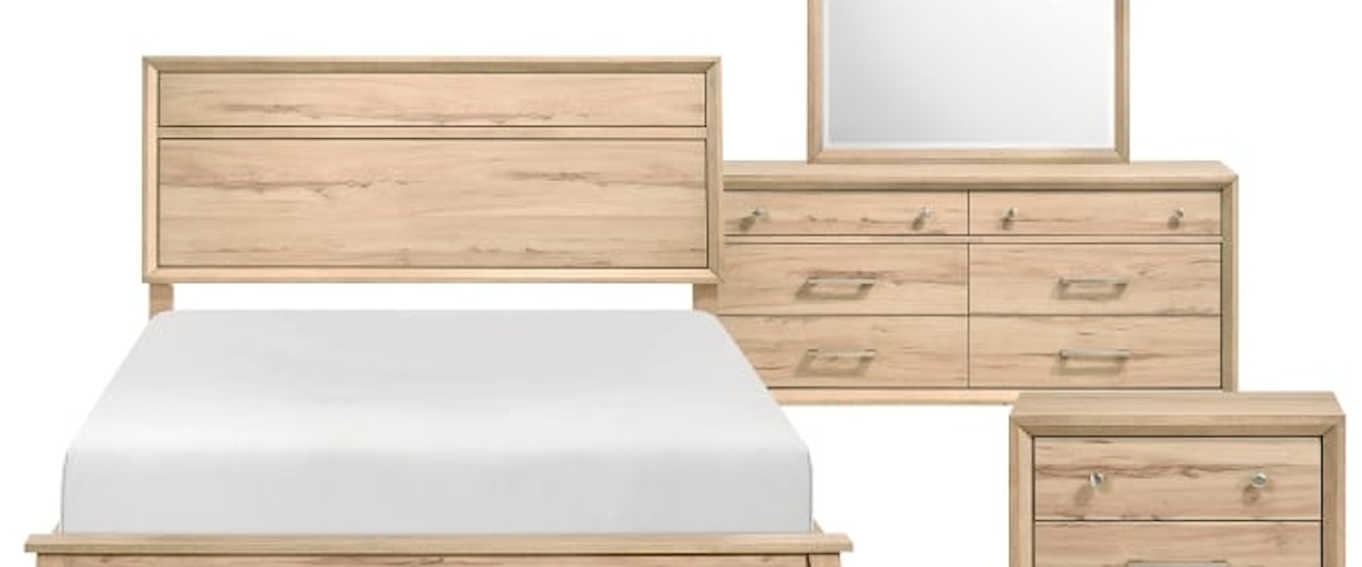 Mid-Century Modern 4-Piece Queen Bedroom Set with Natural Oak Finish
