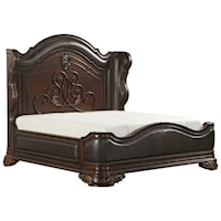Traditional California King Bed with Carved Scrolling Accents