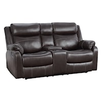 Transitional Double Lay Flat Reclining Love Seat with Center Console