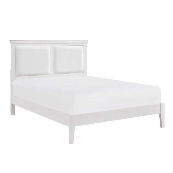 Transitional Queen Platform Bed with Upholstered Headboard