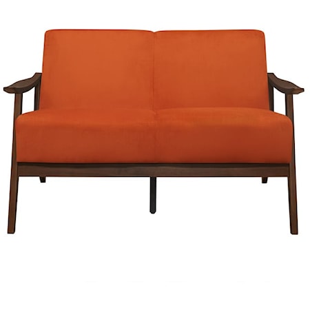 Mid-Century Modern Loveseat with Exposed Wood Arms