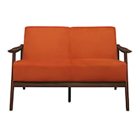 Mid-Century Modern Loveseat with Exposed Wood Arms