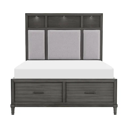 Transitional Queen Platform Bed with Footboard Storage