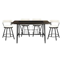 Transitional 5-Piece Dining Set with Swivel Stools and Wine Rack