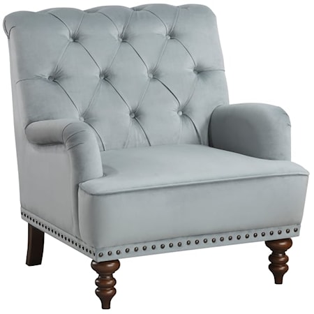Tufted Accent Chair W/Nailheads, Gray