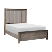 Rustic Queen Bed with Channel-Tufted Upholstery