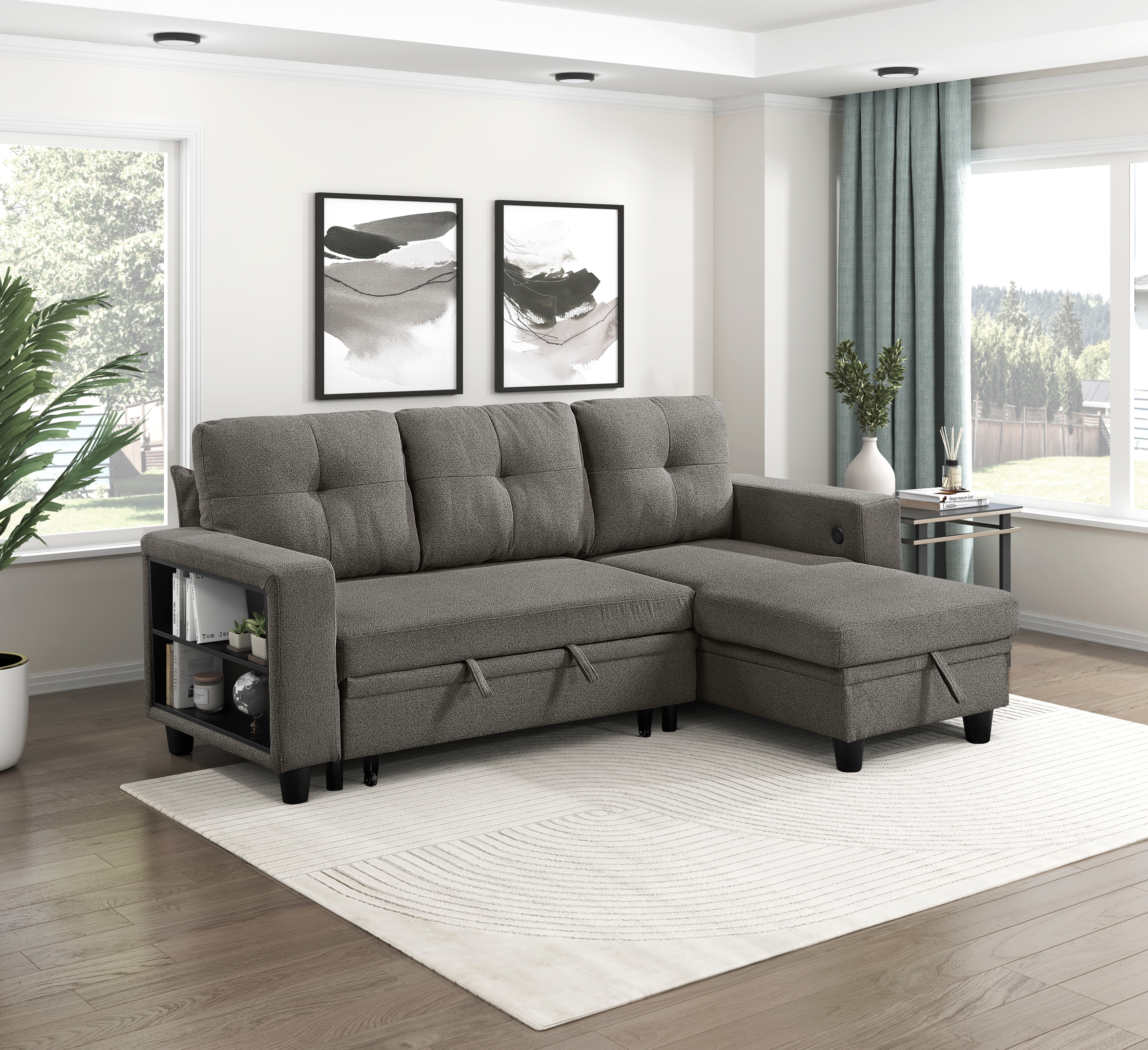Homelegance Ansley 3-Piece Sectional Sofa with Pull-Out Bed