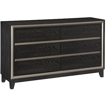 Contemporary 6-Drawer Dresser with Silver Accents