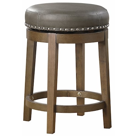 Transitional Round Swivel Counter Height Stool with Nailhead Trim