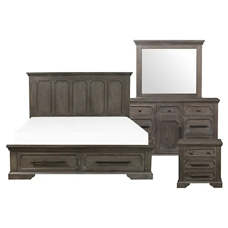 Rustic 4-Piece Queen Bedroom Set with Footboard Storage