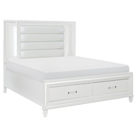 Glam California King Platform Bed with LED Lighting and Footboard Storage