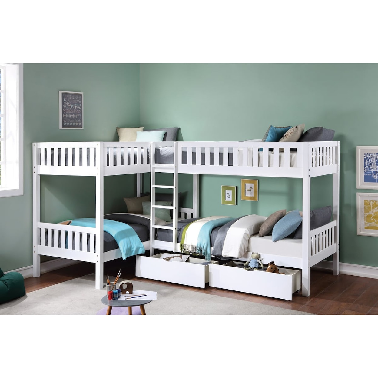 Homelegance Galen Corner Bunk Bed with Storage Boxes