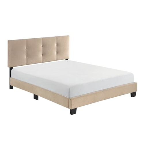 Transitional Upholstered Full Platform Bed with Adjustable Headboard