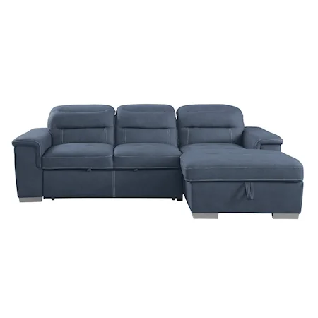 2-Piece Sectional with Adjustable Headrests, Pull-out Bed and Right Chaise with Hidden Storage