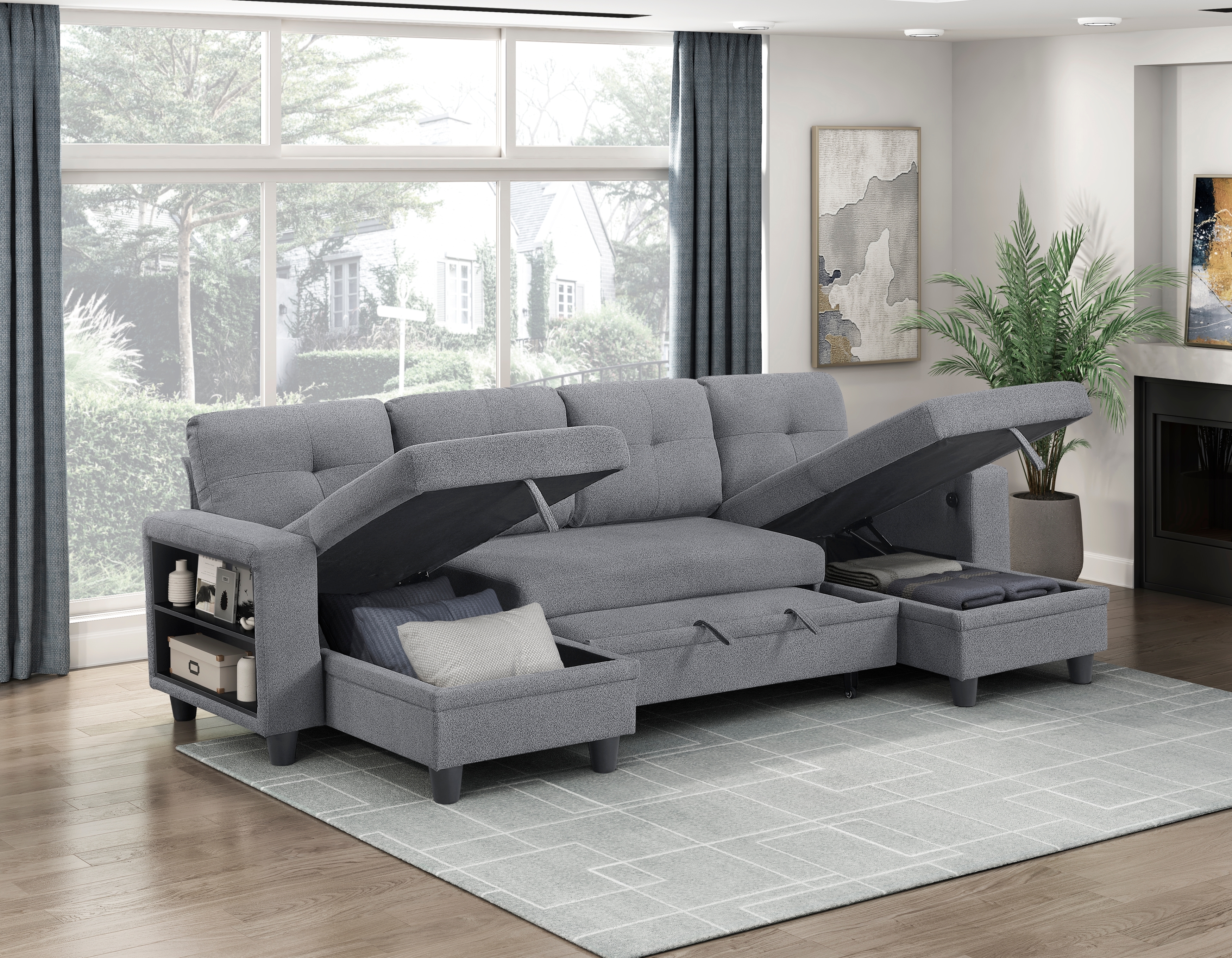 Homelegance Ansley 4-Piece Sectional Sofa with Pull-Out Bed