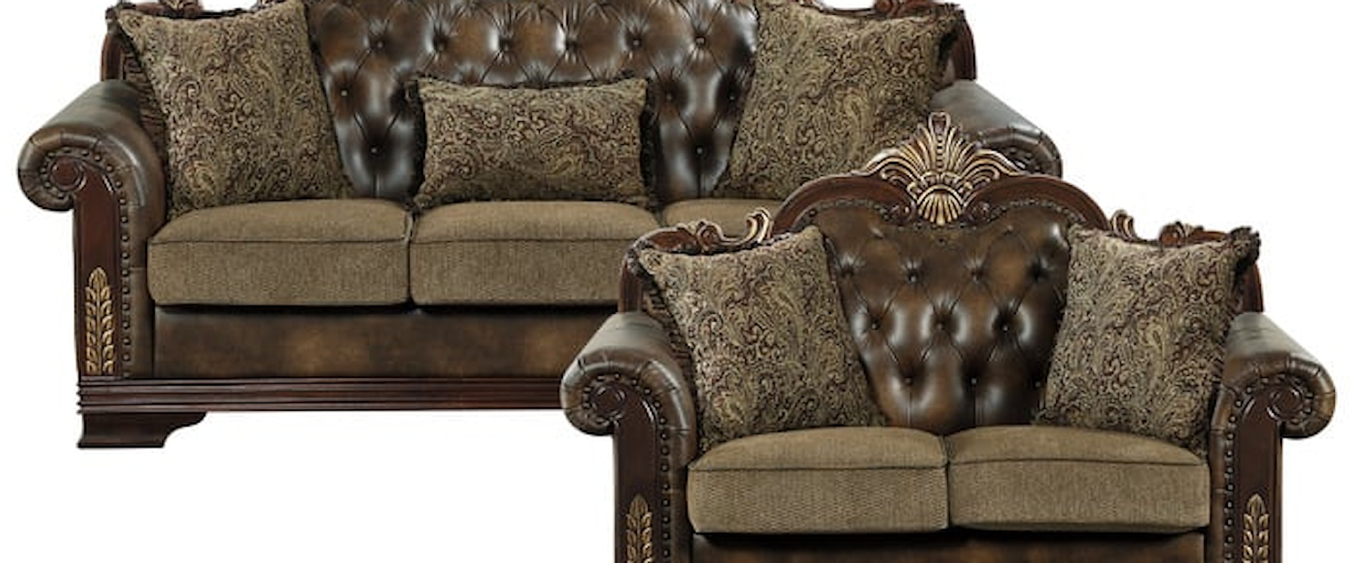 Traditional 2-Piece Living Room Set with Button Tufting and Nailhead Trimming